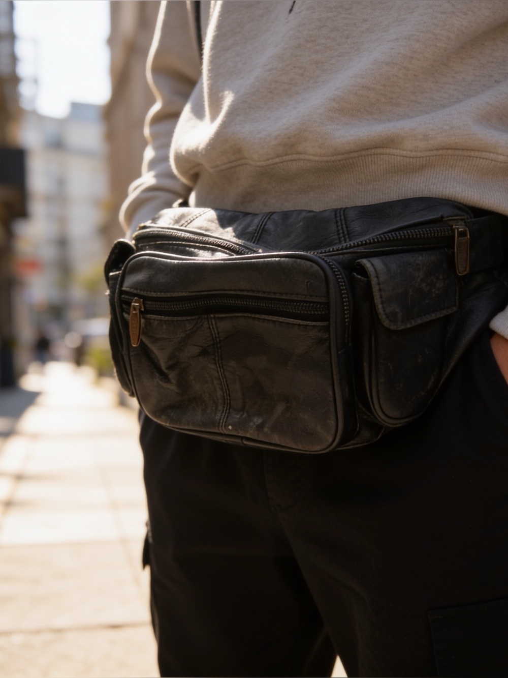 Tinder | Classic Black 100% Real Leather Waist Bag  Hands-Free Belt
